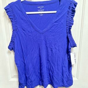 Nine West Royal Blue Ruffle Sleeve Blouse